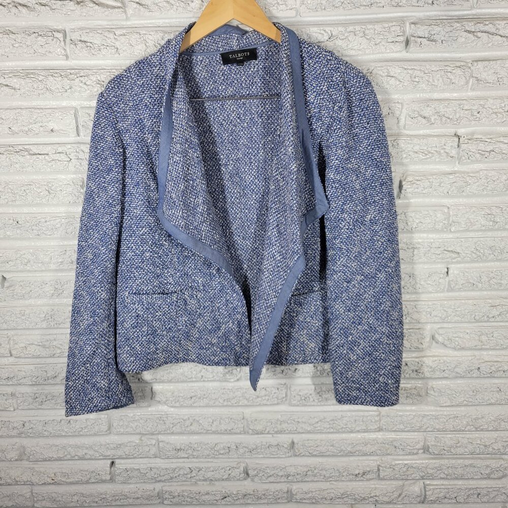 Talbots Women's XLP Blue Marled Open Front Cardigan Jacket Cotton Blend SWE143E